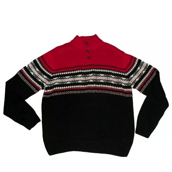 Chaps $80 Mens Red Black Grey White Button Collared Sweater sz. Large New - Picture 1 of 4
